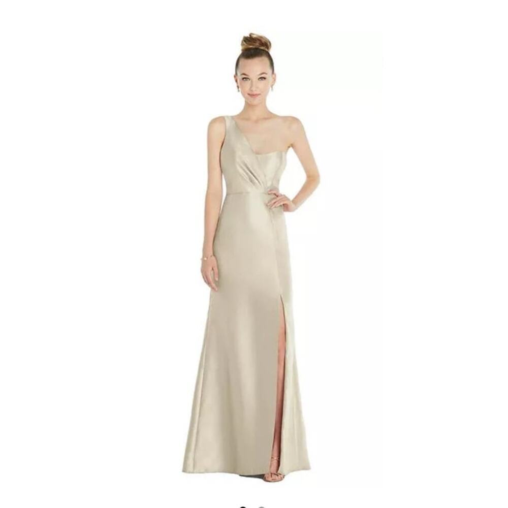 Alfred Sung Champagne One Shoulder Prom Dress - Size 0, EUC